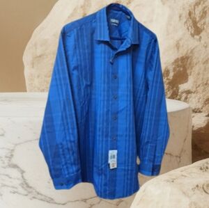 🔥Kenneth Cole Reaction Blue Men's Slim Fit 16 1/2, 32-33 Long Sleeve Shirt MWT